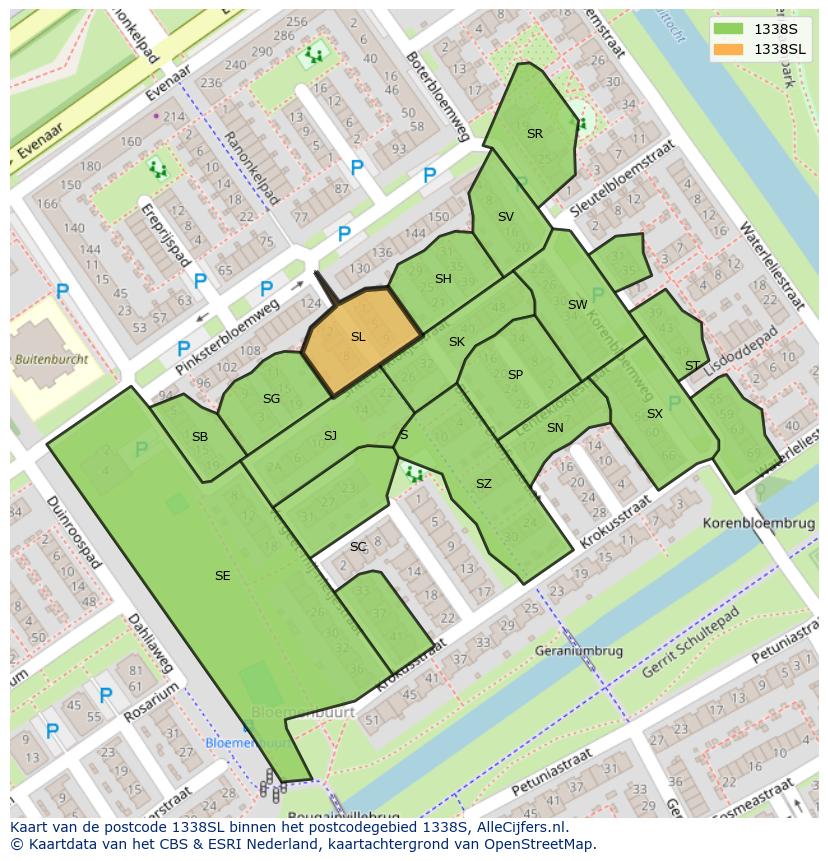 Afbeelding van het postcodegebied 1338 SL op de kaart.