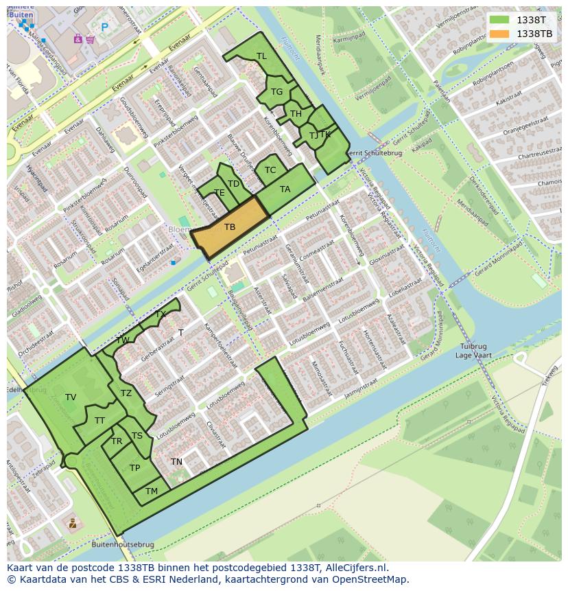 Afbeelding van het postcodegebied 1338 TB op de kaart.