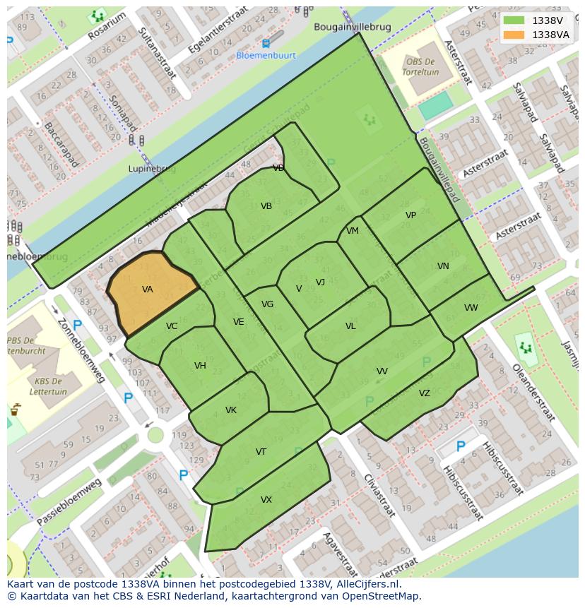 Afbeelding van het postcodegebied 1338 VA op de kaart.