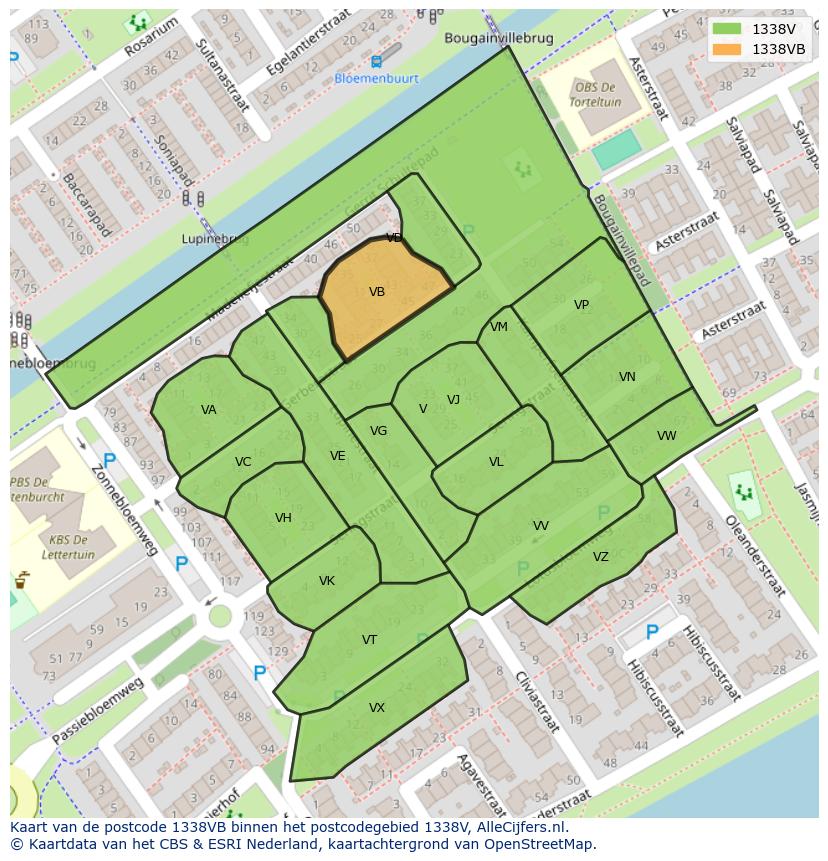 Afbeelding van het postcodegebied 1338 VB op de kaart.