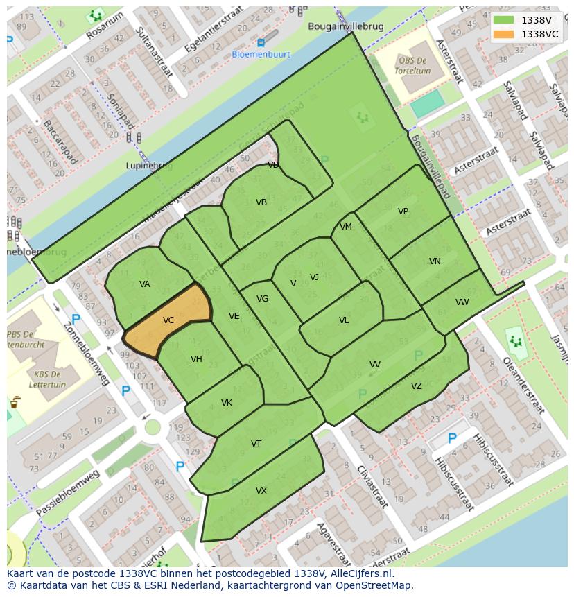 Afbeelding van het postcodegebied 1338 VC op de kaart.