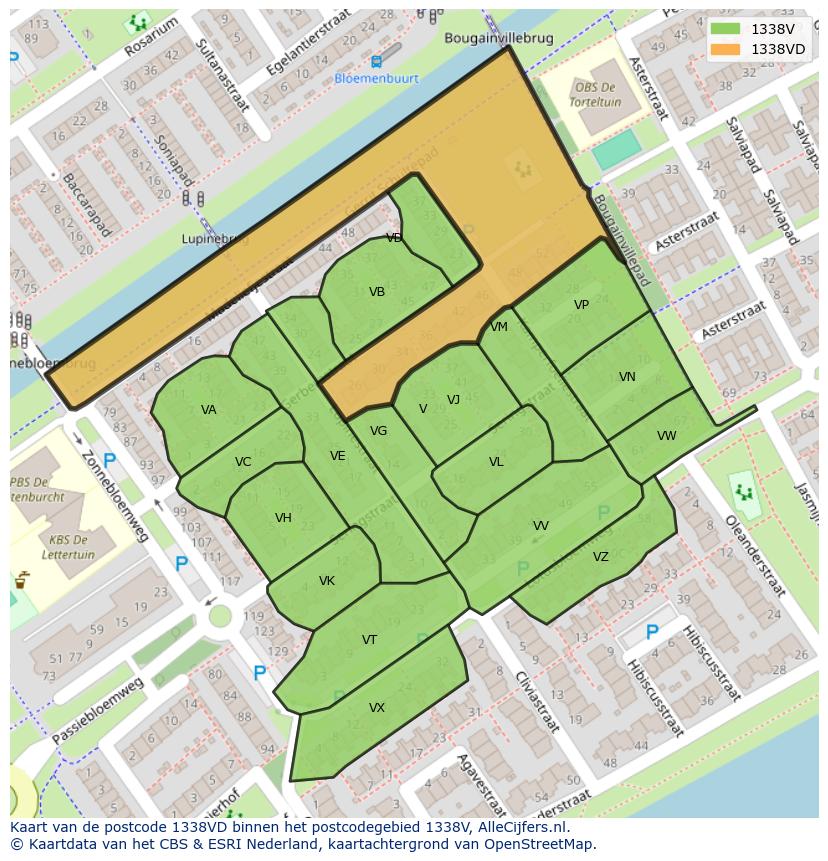 Afbeelding van het postcodegebied 1338 VD op de kaart.