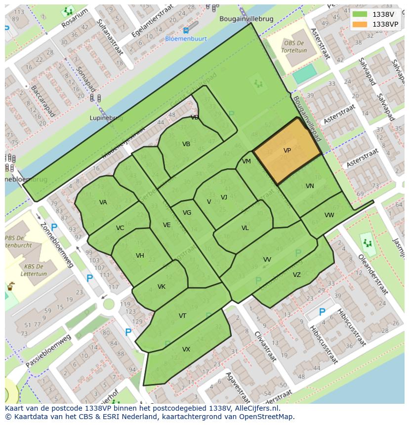 Afbeelding van het postcodegebied 1338 VP op de kaart.