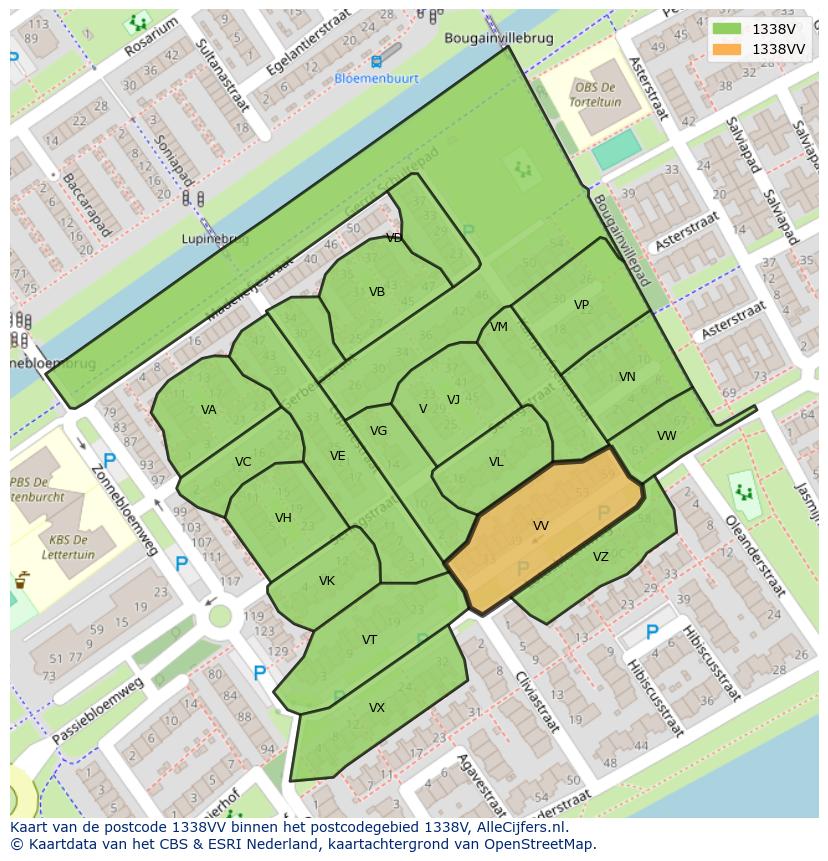 Afbeelding van het postcodegebied 1338 VV op de kaart.