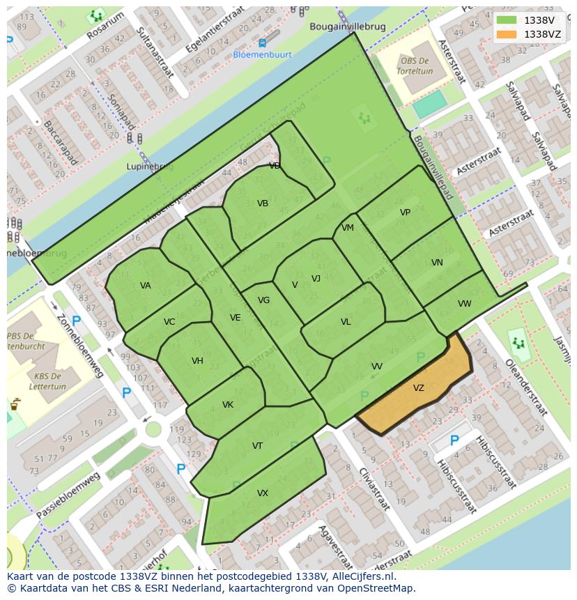 Afbeelding van het postcodegebied 1338 VZ op de kaart.