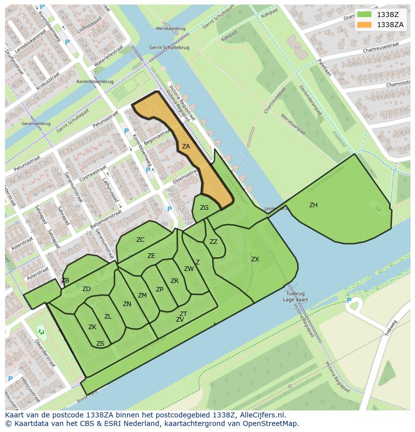 Afbeelding van het postcodegebied 1338 ZA op de kaart.