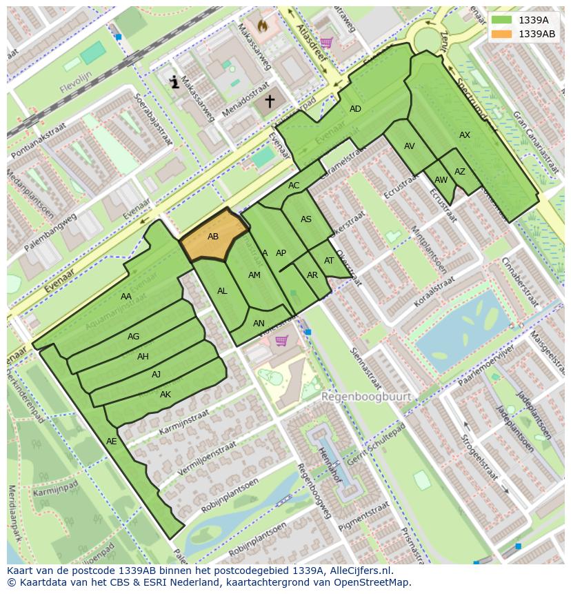 Afbeelding van het postcodegebied 1339 AB op de kaart.
