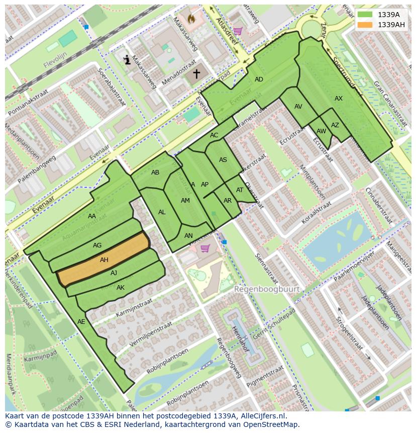 Afbeelding van het postcodegebied 1339 AH op de kaart.
