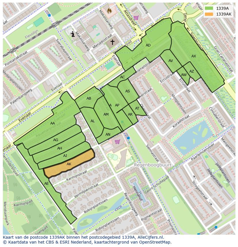 Afbeelding van het postcodegebied 1339 AK op de kaart.