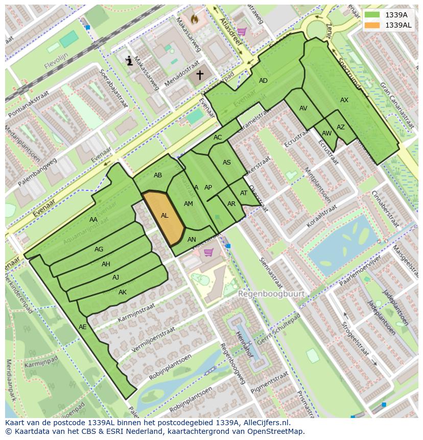 Afbeelding van het postcodegebied 1339 AL op de kaart.