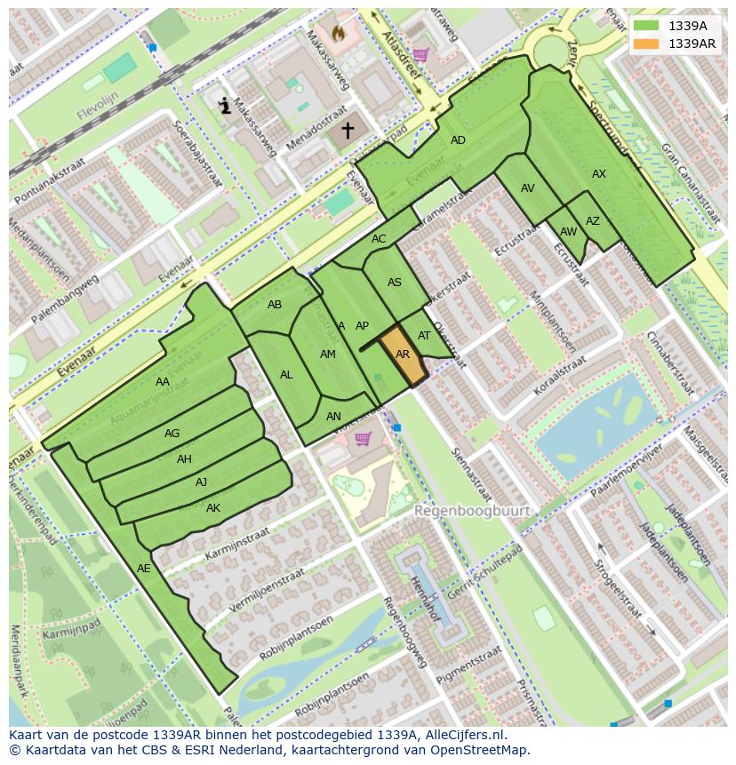 Afbeelding van het postcodegebied 1339 AR op de kaart.