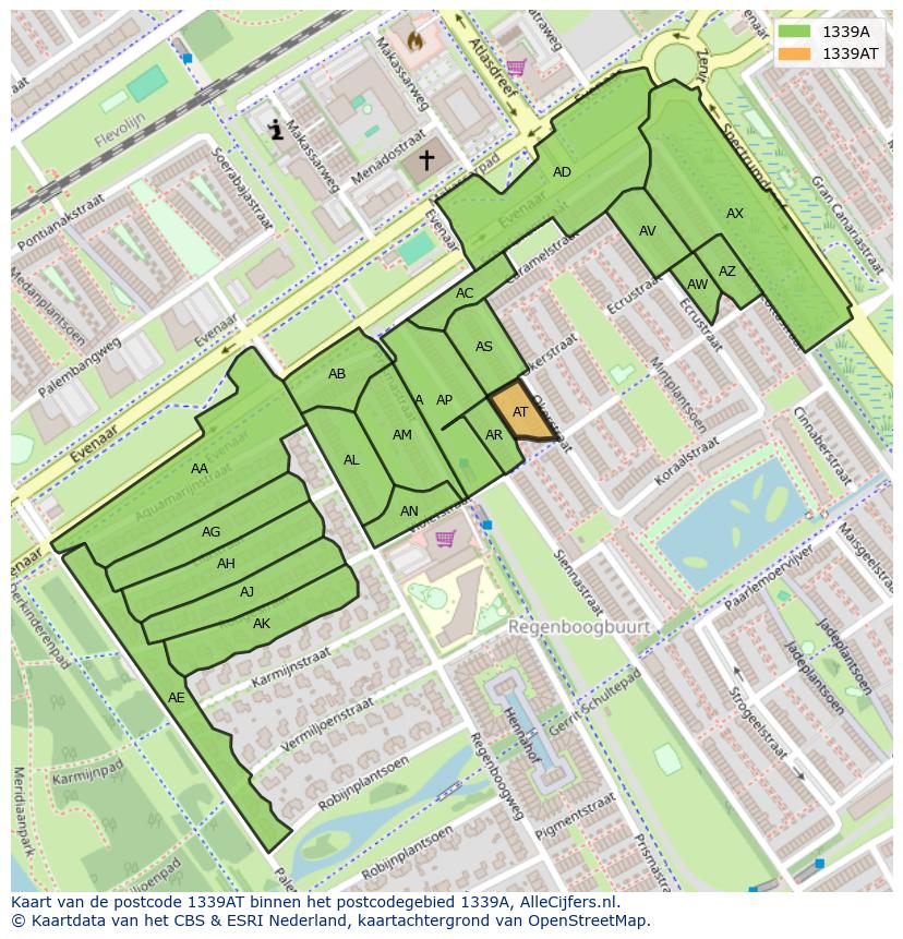 Afbeelding van het postcodegebied 1339 AT op de kaart.