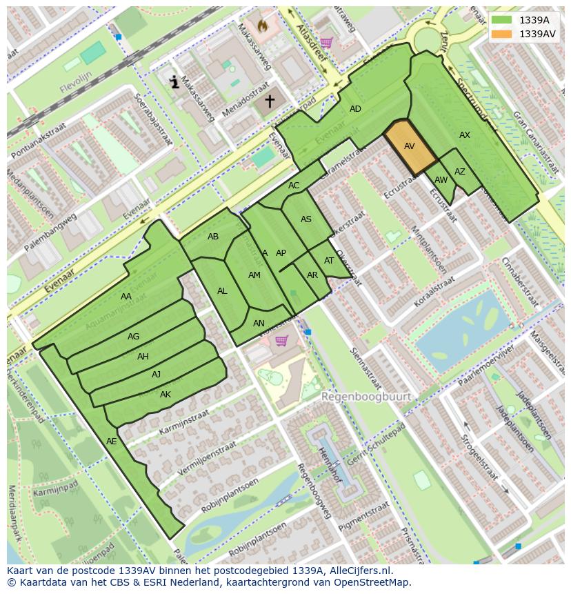 Afbeelding van het postcodegebied 1339 AV op de kaart.