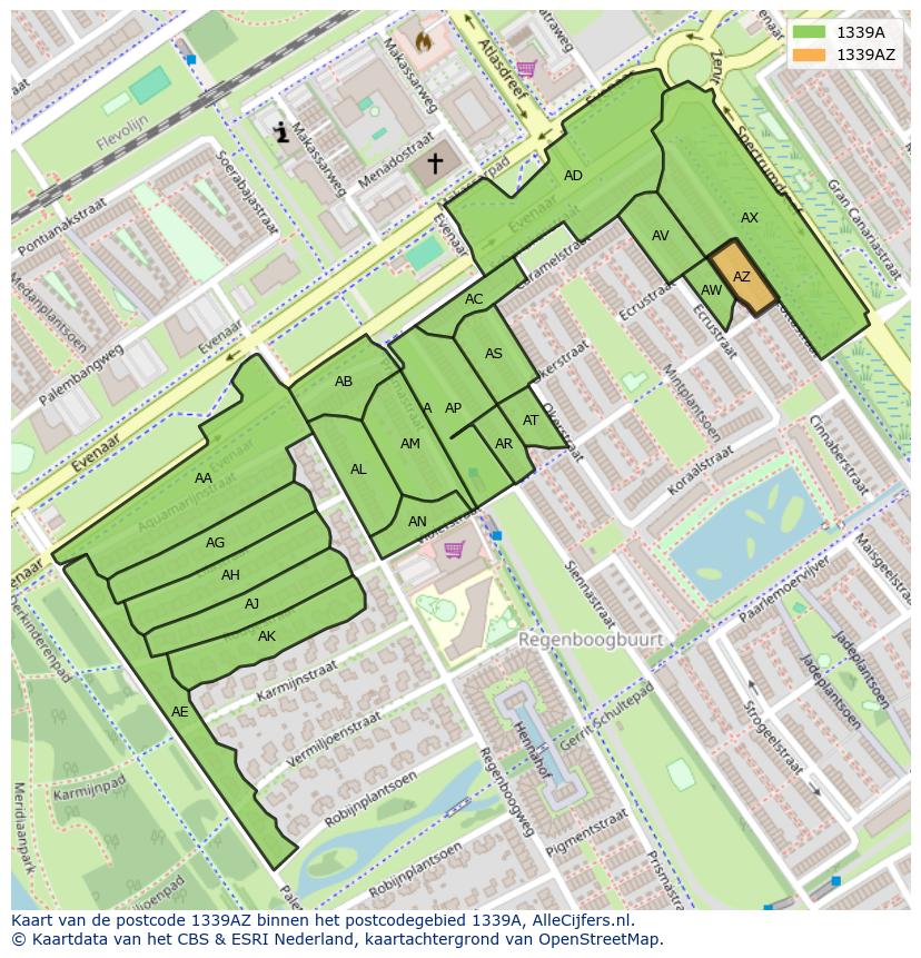 Afbeelding van het postcodegebied 1339 AZ op de kaart.