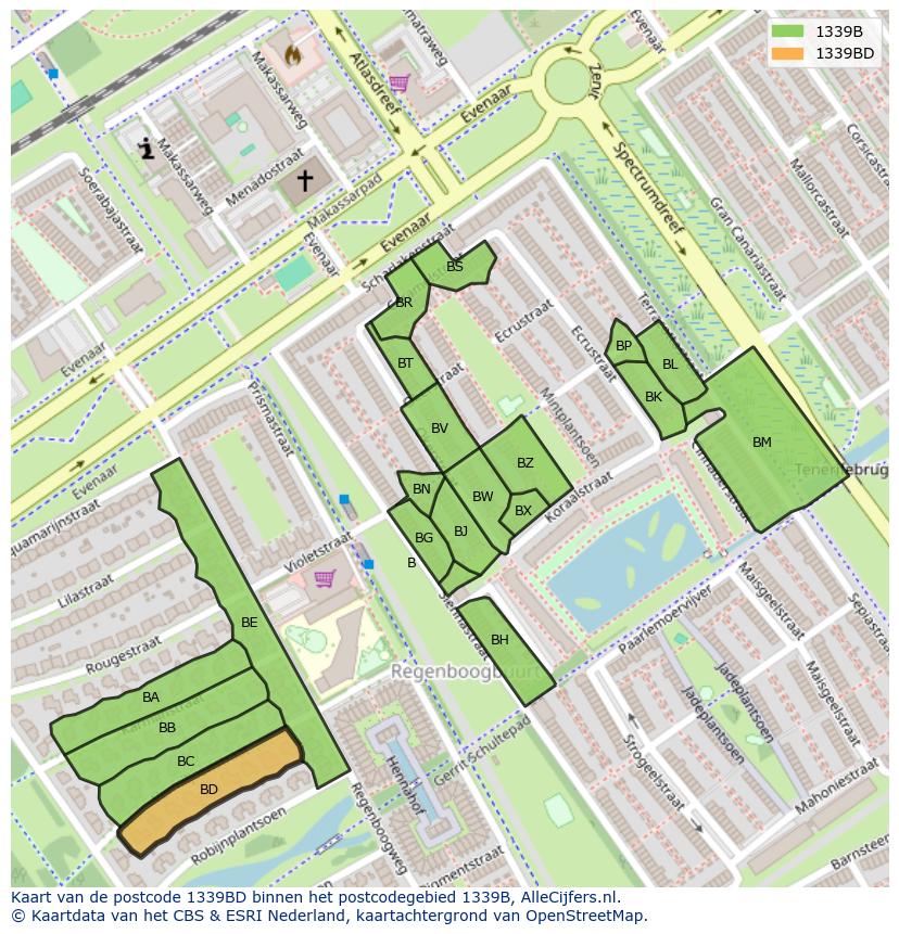 Afbeelding van het postcodegebied 1339 BD op de kaart.
