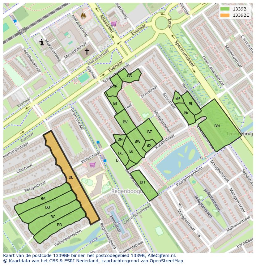 Afbeelding van het postcodegebied 1339 BE op de kaart.