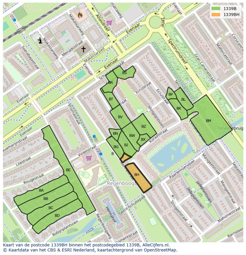 Afbeelding van het postcodegebied 1339 BH op de kaart.