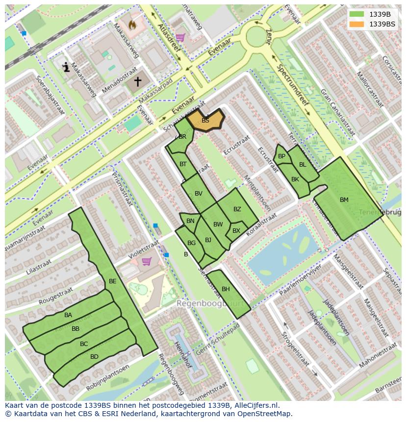 Afbeelding van het postcodegebied 1339 BS op de kaart.