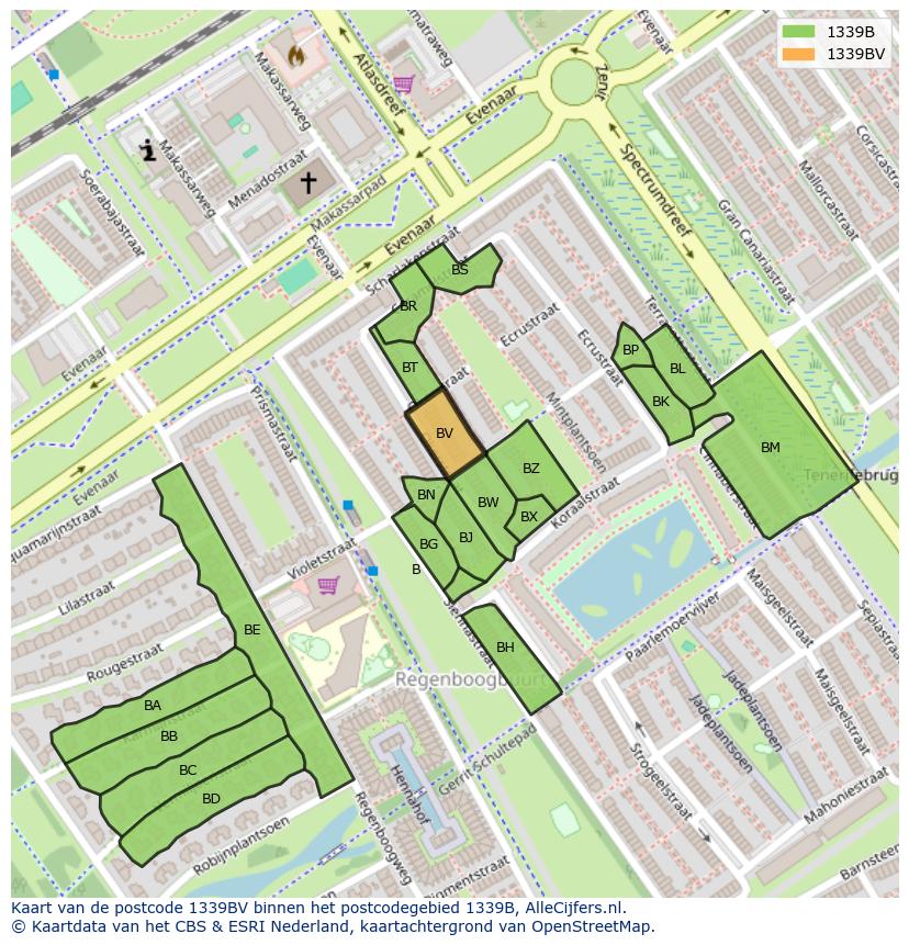 Afbeelding van het postcodegebied 1339 BV op de kaart.