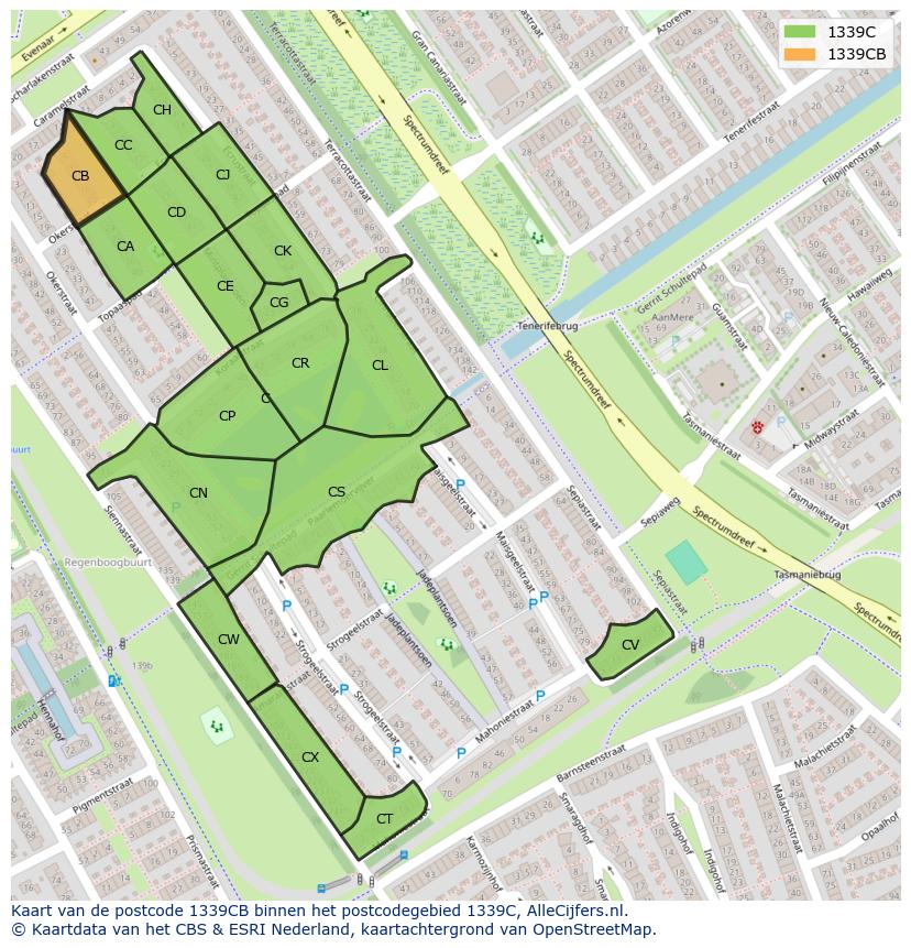 Afbeelding van het postcodegebied 1339 CB op de kaart.