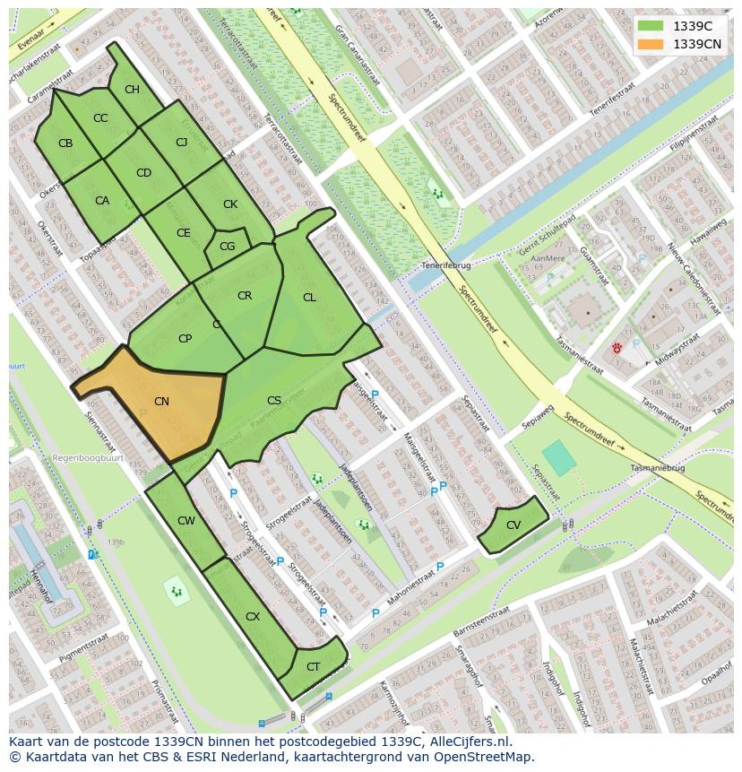 Afbeelding van het postcodegebied 1339 CN op de kaart.