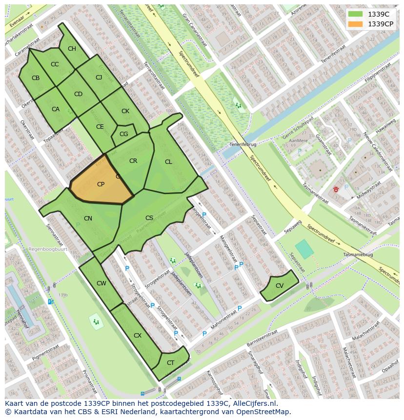 Afbeelding van het postcodegebied 1339 CP op de kaart.