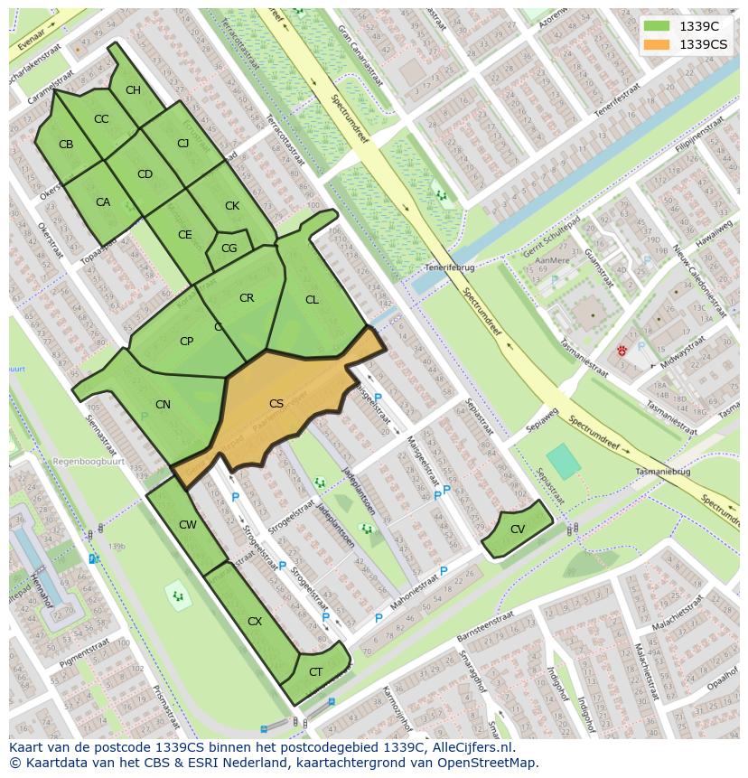 Afbeelding van het postcodegebied 1339 CS op de kaart.