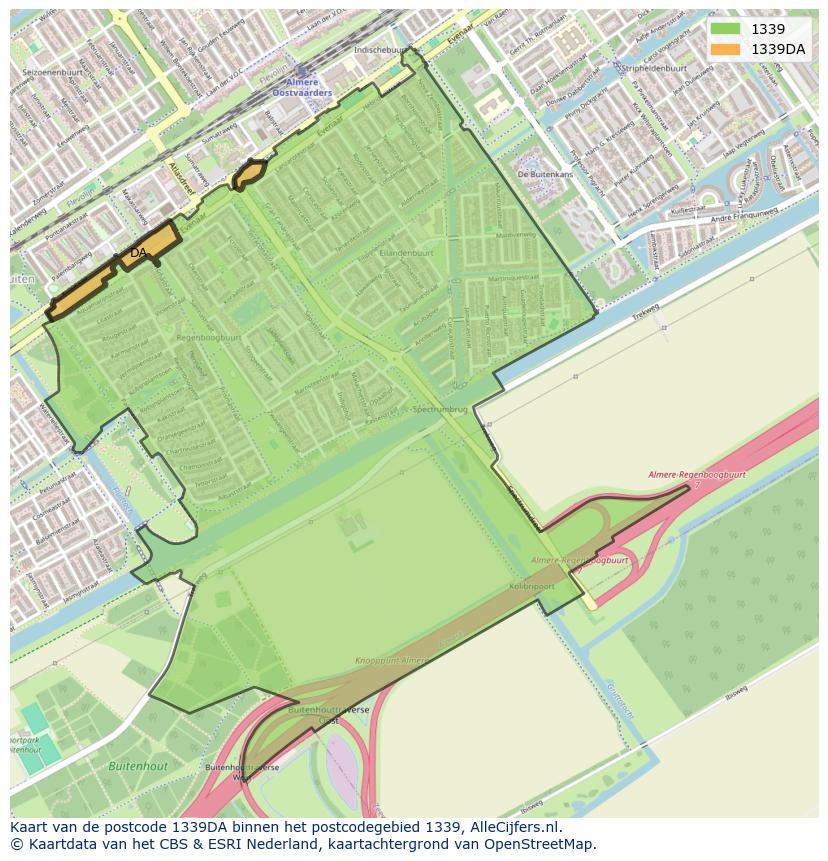 Afbeelding van het postcodegebied 1339 DA op de kaart.