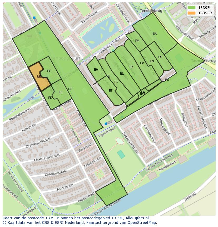 Afbeelding van het postcodegebied 1339 EB op de kaart.