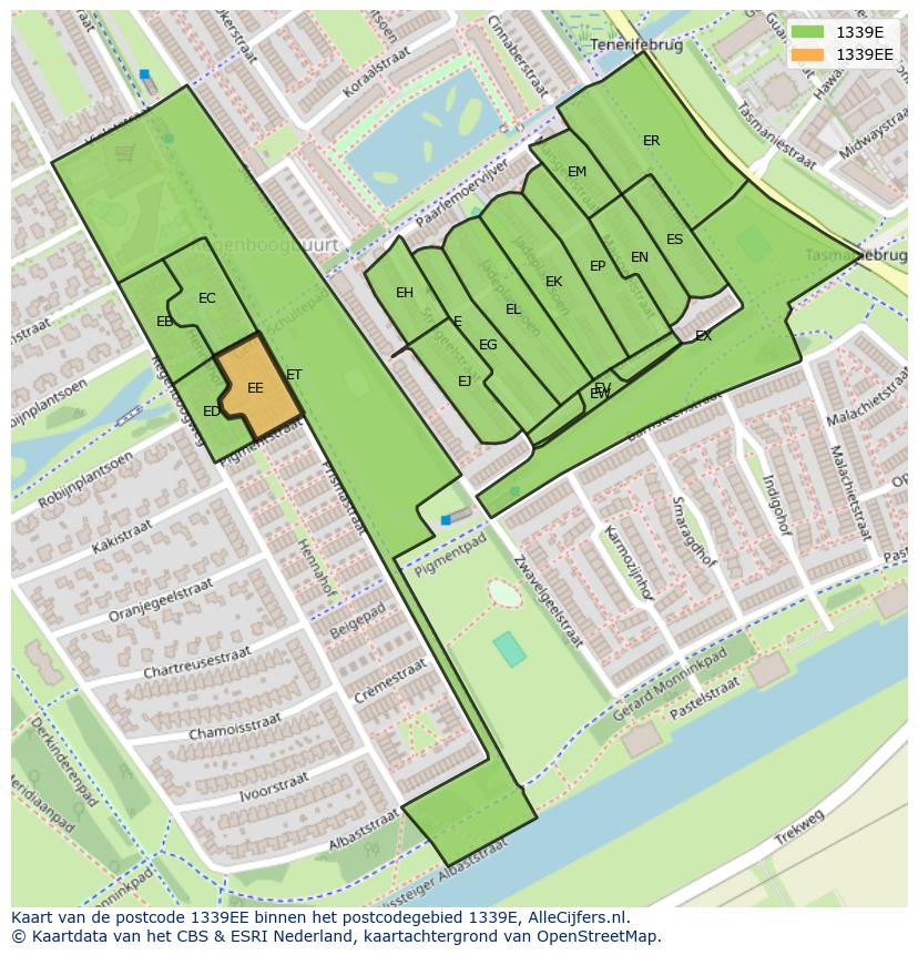 Afbeelding van het postcodegebied 1339 EE op de kaart.