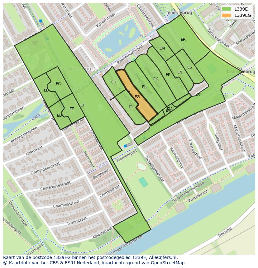 Afbeelding van het postcodegebied 1339 EG op de kaart.