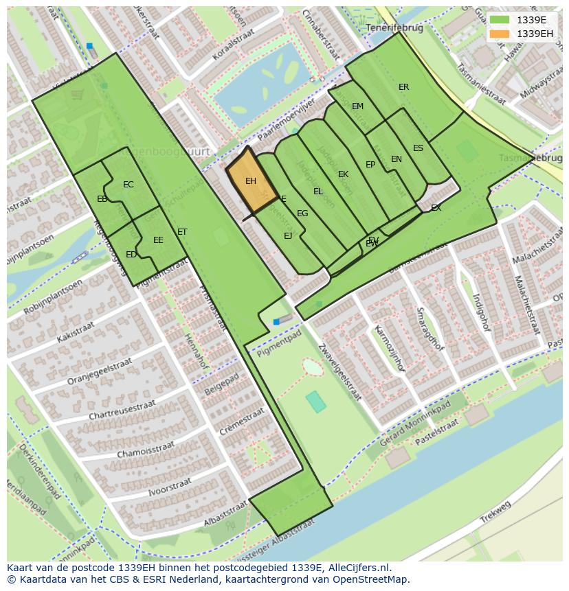 Afbeelding van het postcodegebied 1339 EH op de kaart.