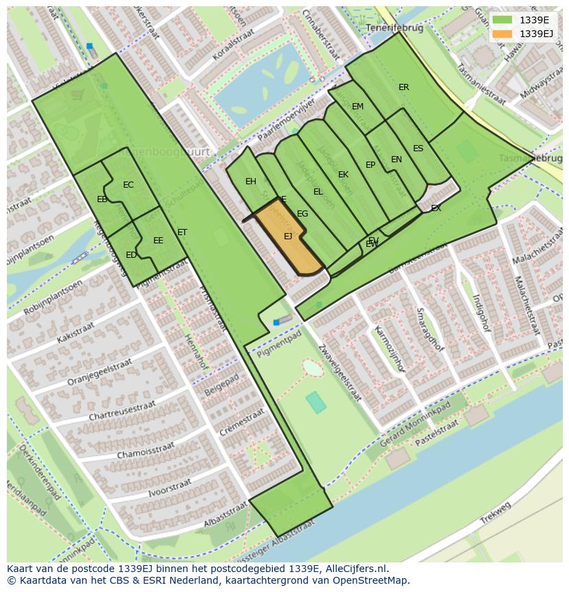 Afbeelding van het postcodegebied 1339 EJ op de kaart.