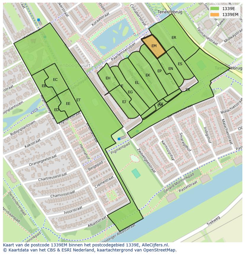 Afbeelding van het postcodegebied 1339 EM op de kaart.