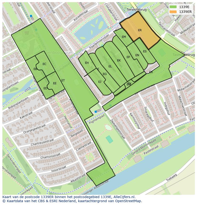 Afbeelding van het postcodegebied 1339 ER op de kaart.