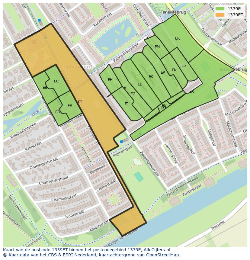 Afbeelding van het postcodegebied 1339 ET op de kaart.