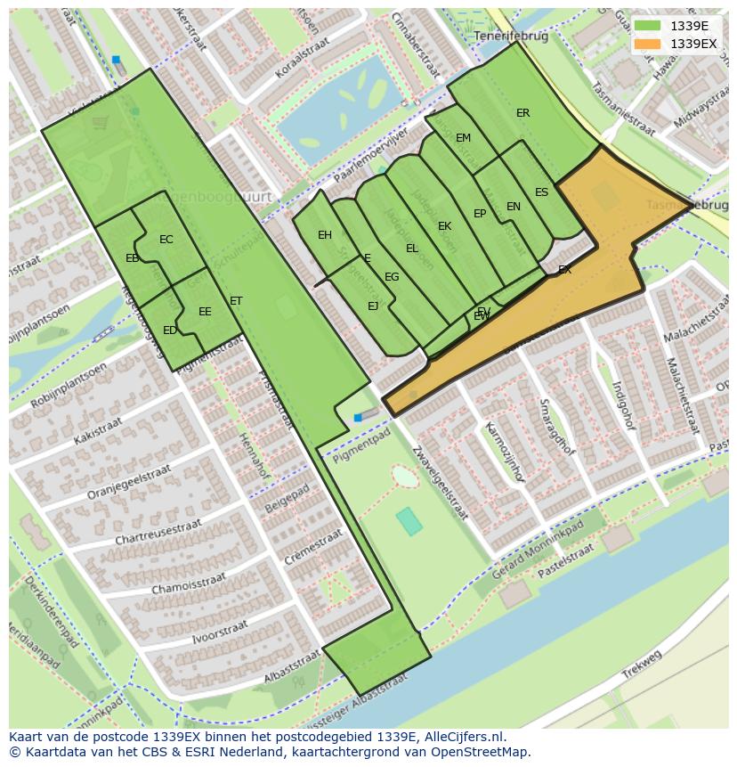 Afbeelding van het postcodegebied 1339 EX op de kaart.