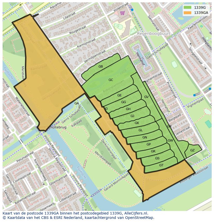 Afbeelding van het postcodegebied 1339 GA op de kaart.