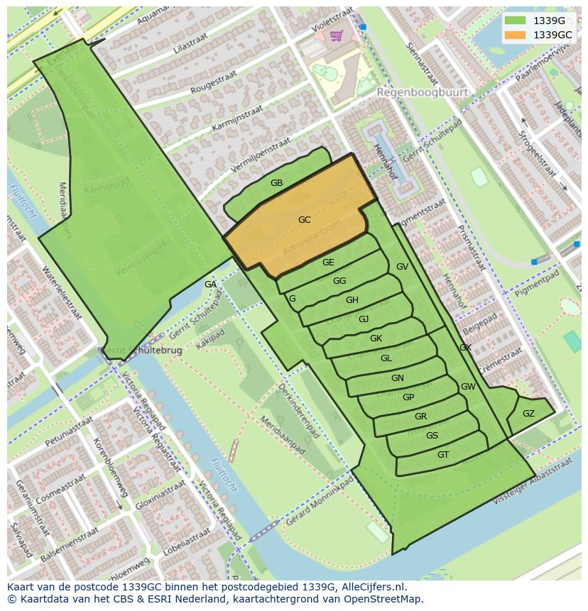 Afbeelding van het postcodegebied 1339 GC op de kaart.