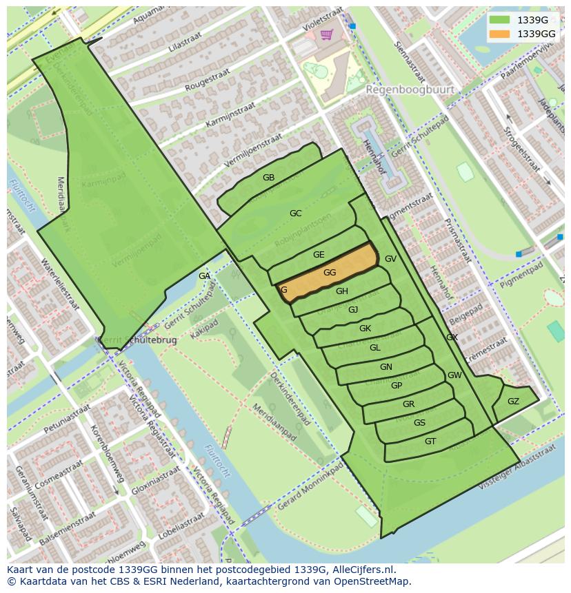 Afbeelding van het postcodegebied 1339 GG op de kaart.