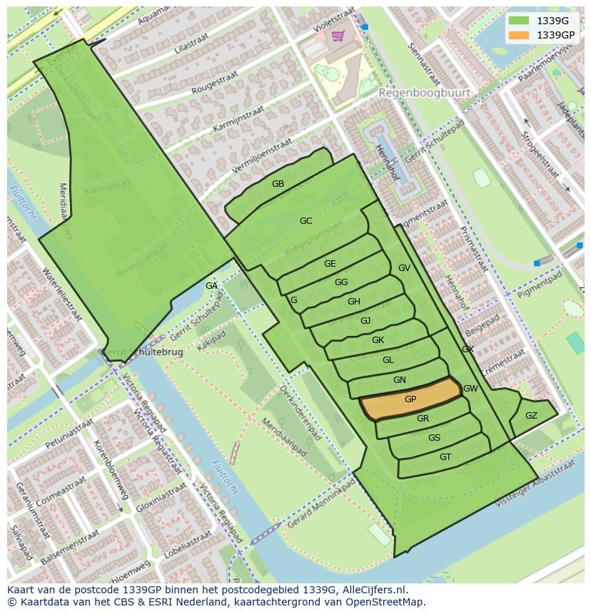 Afbeelding van het postcodegebied 1339 GP op de kaart.