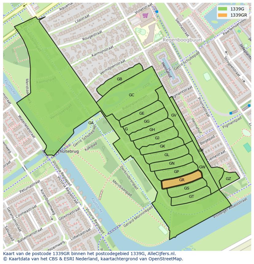 Afbeelding van het postcodegebied 1339 GR op de kaart.