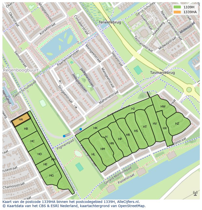 Afbeelding van het postcodegebied 1339 HA op de kaart.