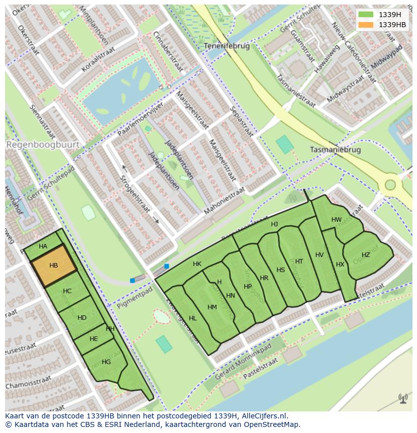 Afbeelding van het postcodegebied 1339 HB op de kaart.