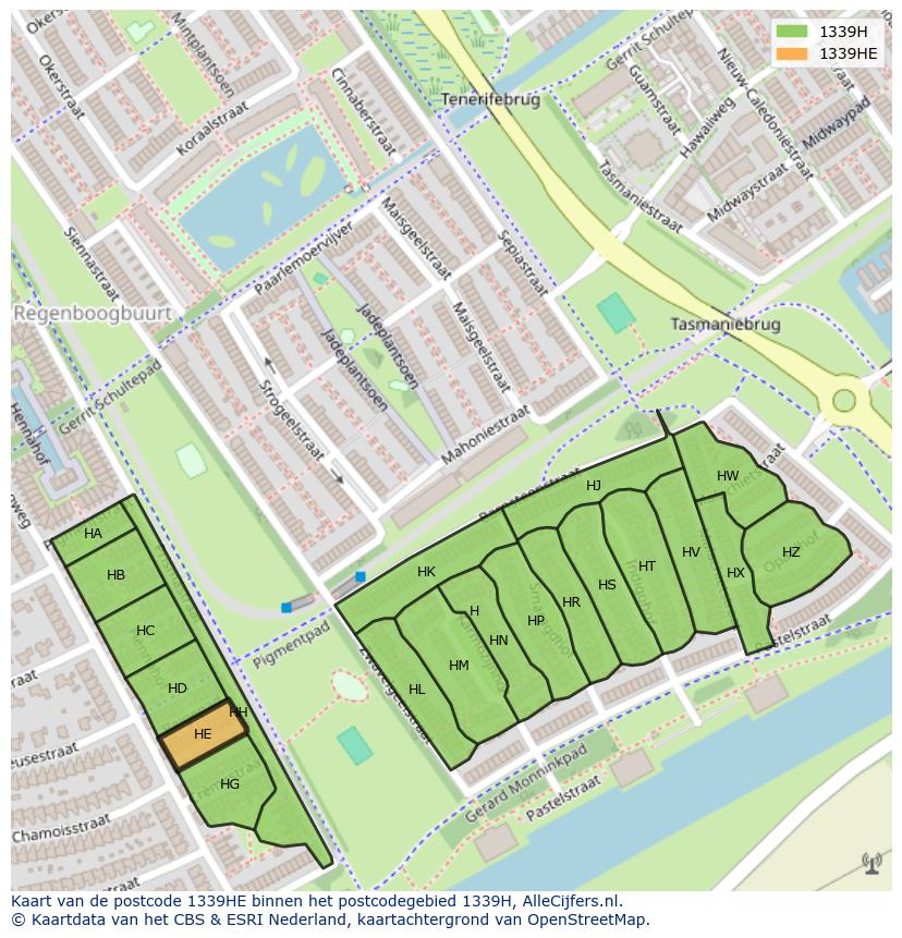 Afbeelding van het postcodegebied 1339 HE op de kaart.