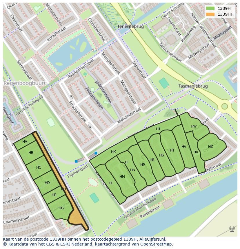 Afbeelding van het postcodegebied 1339 HH op de kaart.