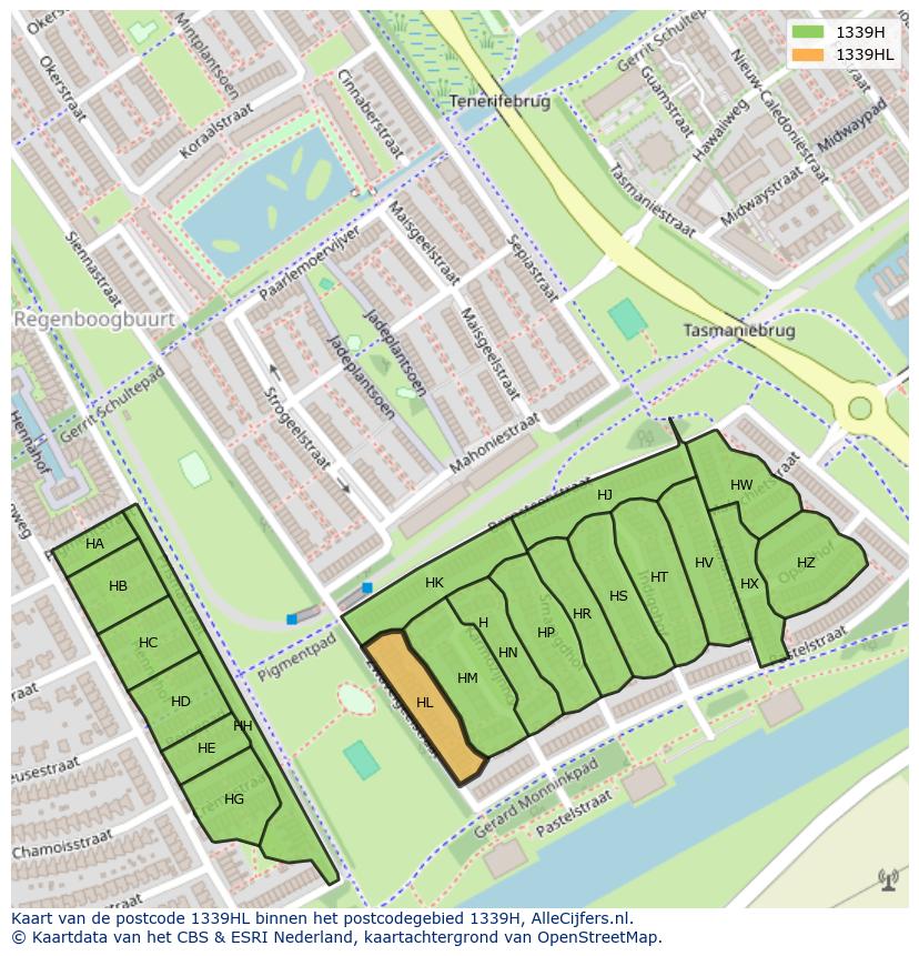 Afbeelding van het postcodegebied 1339 HL op de kaart.