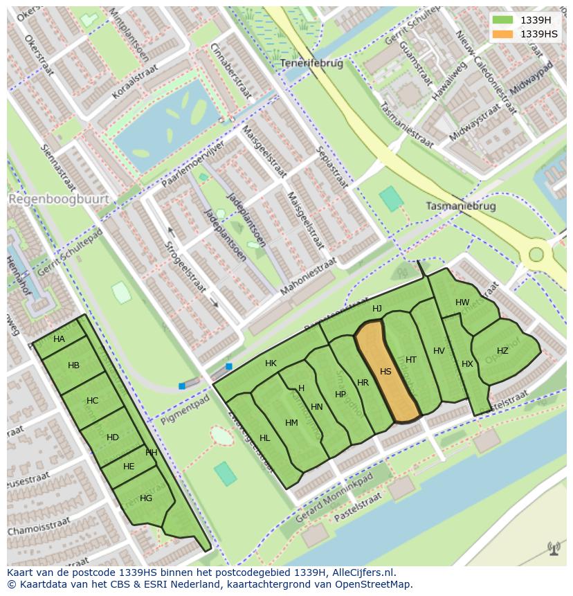Afbeelding van het postcodegebied 1339 HS op de kaart.