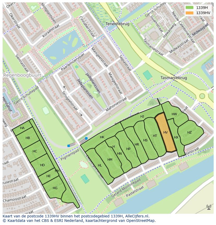 Afbeelding van het postcodegebied 1339 HV op de kaart.