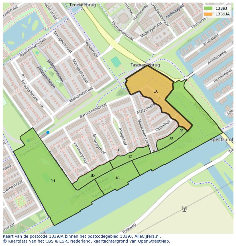 Afbeelding van het postcodegebied 1339 JA op de kaart.